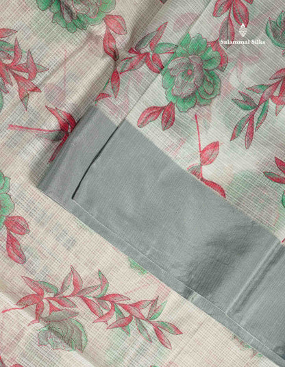 Kota Cotton Saree - Pale Mint Green Colour Body Printed With Grey Plain Border