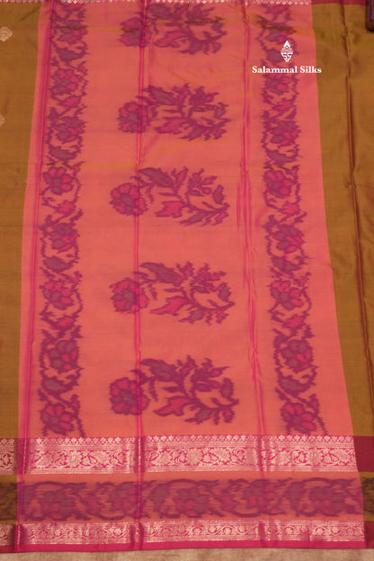 Olive Mustard Yellow Colour Semi Silk Saree With Pochampally Border