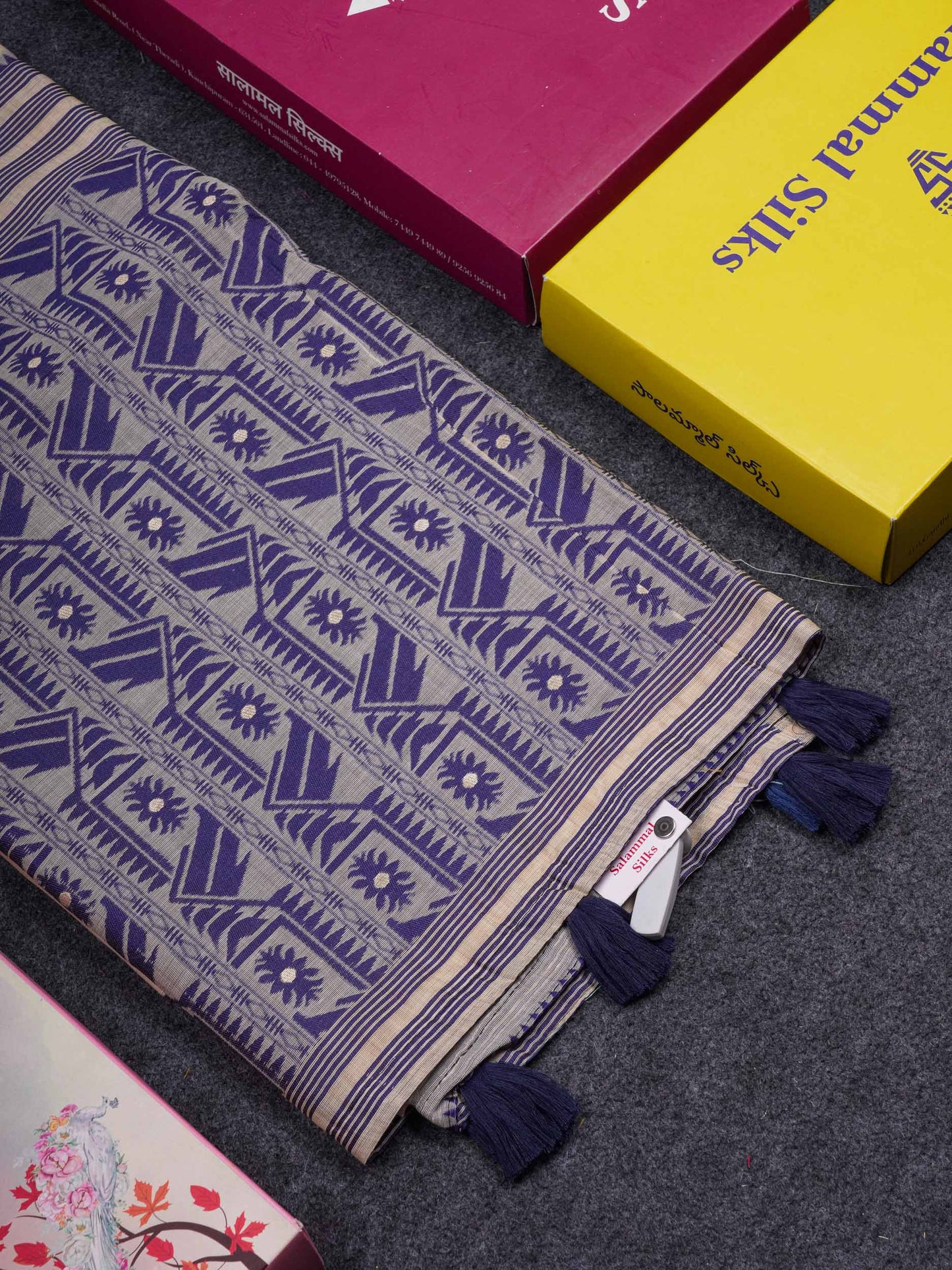 Beautiful Cream Sandal Thread Work & Zari Buttas Muga Cotton Saree With Contrast Pink Fancy Border
