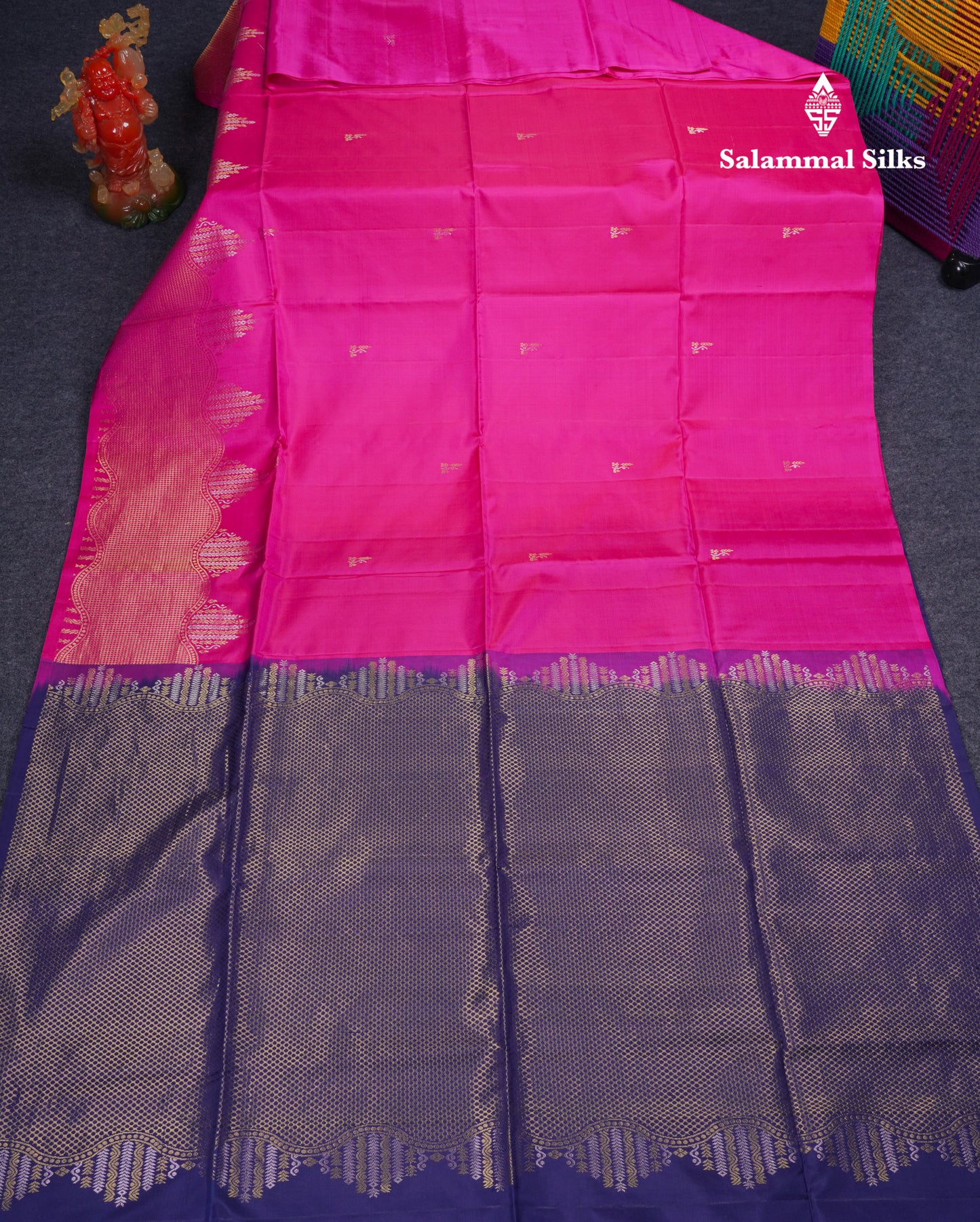 Beautiful Magenta Pink Pure Kanjivaram Soft Silk Saree With Fancy Turning Border