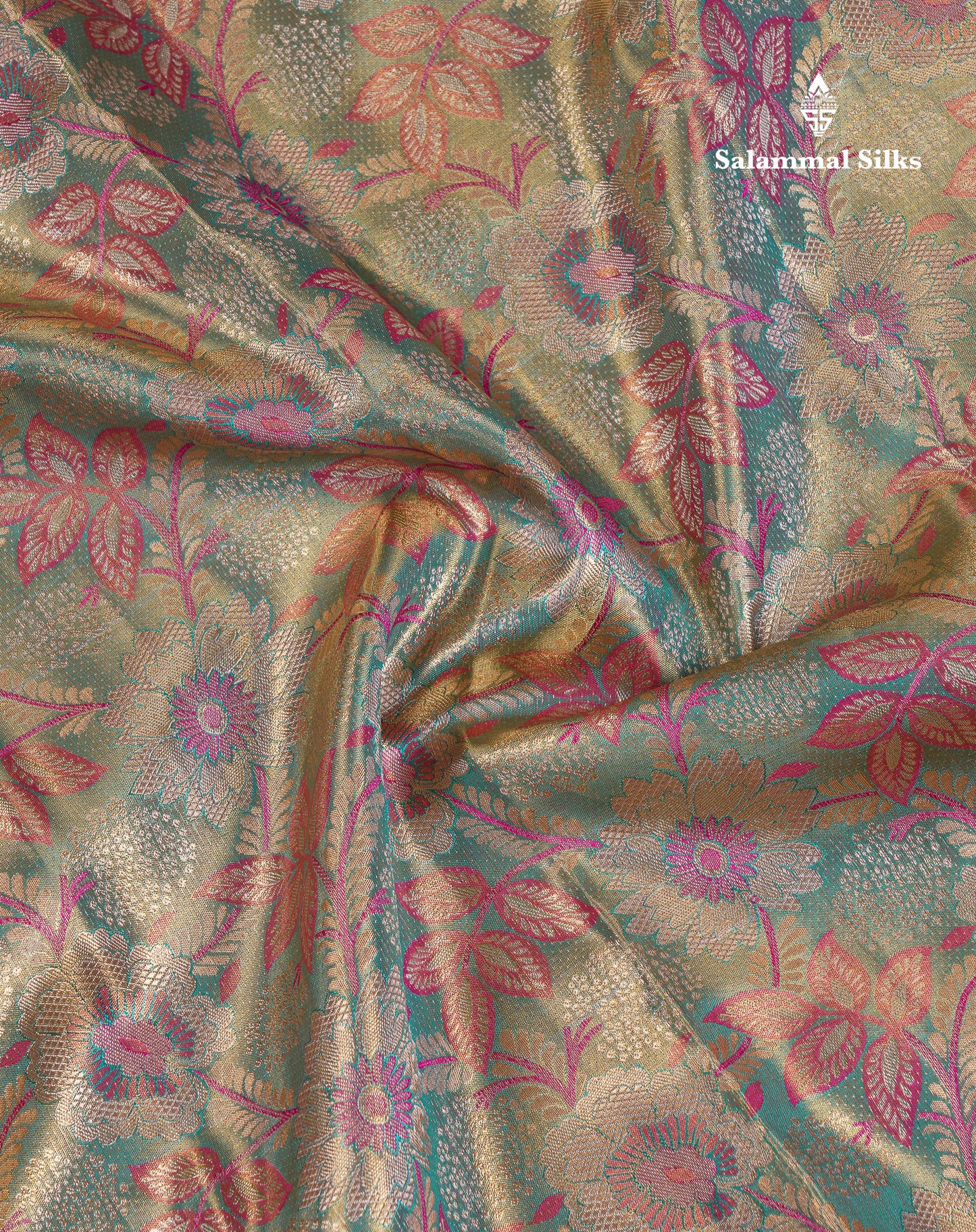 Beautiful Sapphire Green Tissue Meenakari Work Bridal Pure Kanjivaram Silk Saree With Contrast Vadamalli Fancy Border