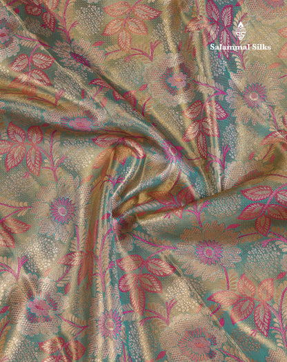 Beautiful Sapphire Green Tissue Meenakari Work Bridal Pure Kanjivaram Silk Saree With Contrast Vadamalli Fancy Border