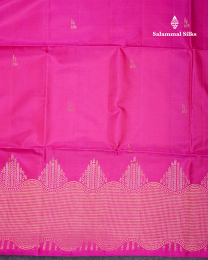 Beautiful Magenta Pink Pure Kanjivaram Soft Silk Saree With Fancy Turning Border