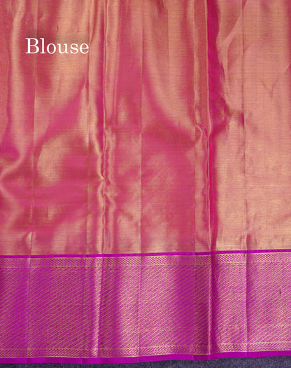 Beautiful Sapphire Green Tissue Meenakari Work Bridal Pure Kanjivaram Silk Saree With Contrast Vadamalli Fancy Border