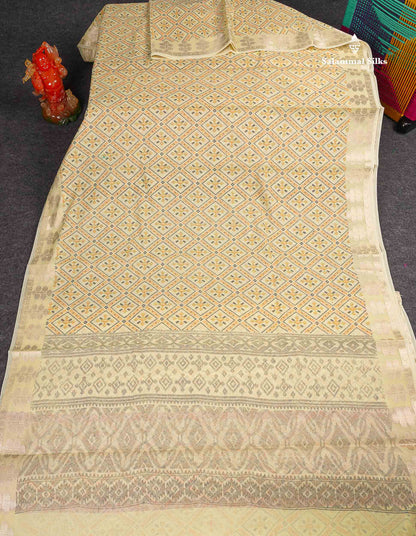 Cotton Mix Saree - Light Yellow Colour Body Printed With Fancy Border