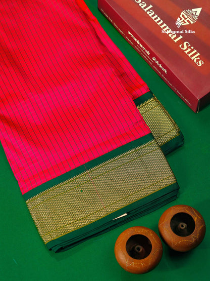9 Yards Semi Silk Saree Violet Colour with Pink Border