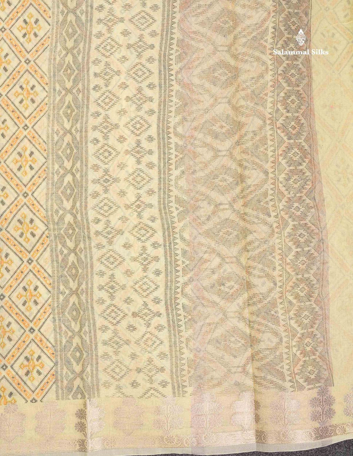 Cotton Mix Saree - Light Yellow Colour Body Printed With Fancy Border
