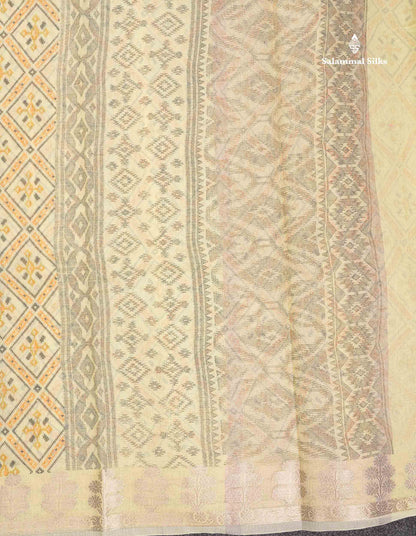 Cotton Mix Saree - Light Yellow Colour Body Printed With Fancy Border