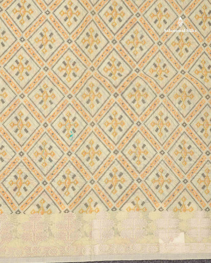 Cotton Mix Saree - Light Yellow Colour Body Printed With Fancy Border