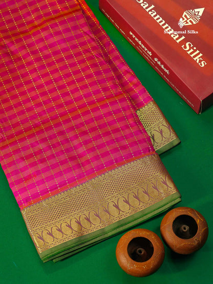 9 Yards Semi Silk Saree Maroon & Brown Colour with Green Border