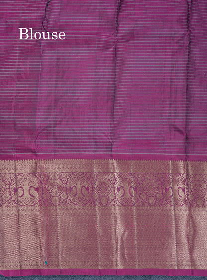 Ramar Blue Small Checks Pure Mix Silk Saree With Contrast Magenta Long Border