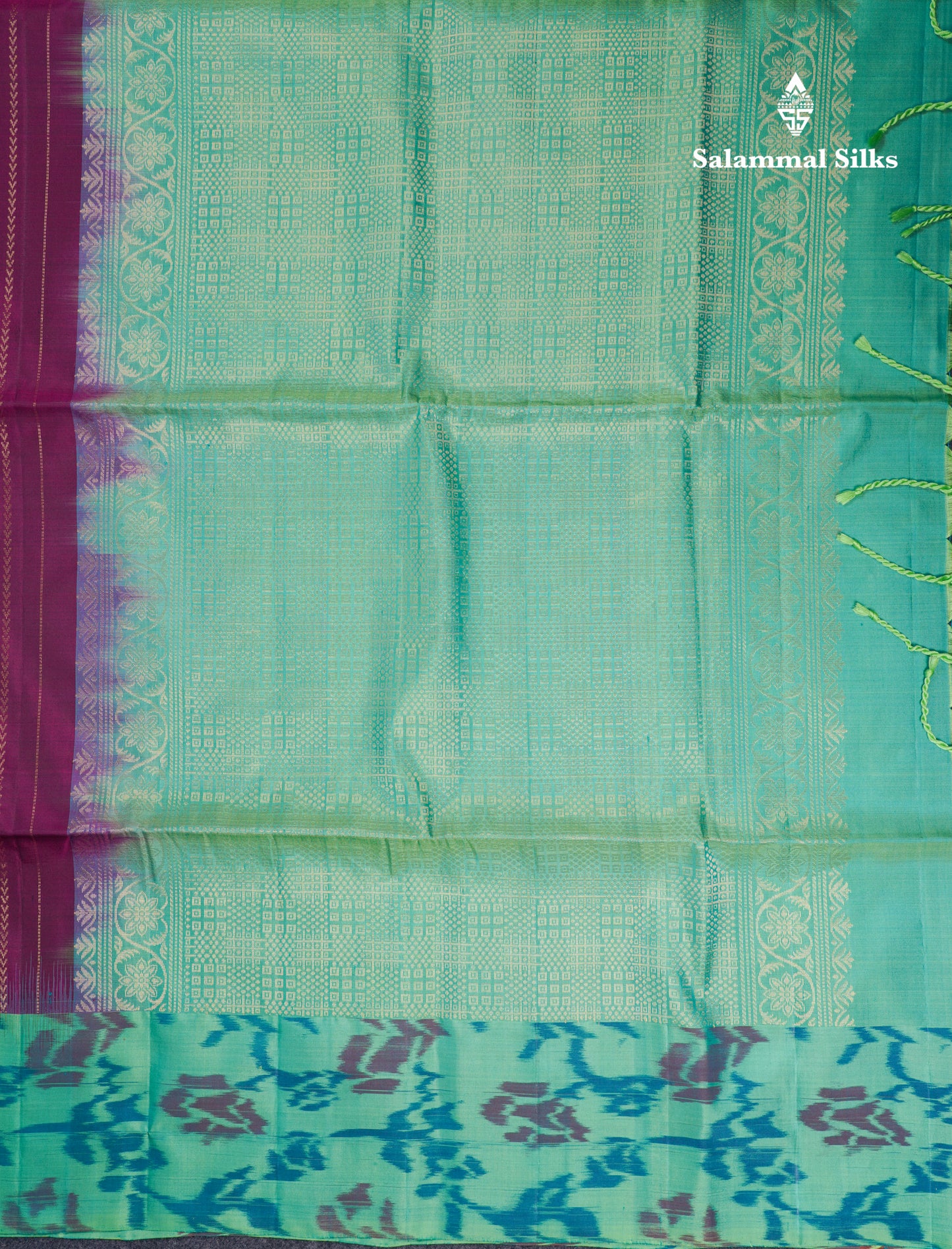 Beautiful Magenta Pure Kanjivaram Soft Silk Saree With Contrast Ikkat Sapphire Green Border