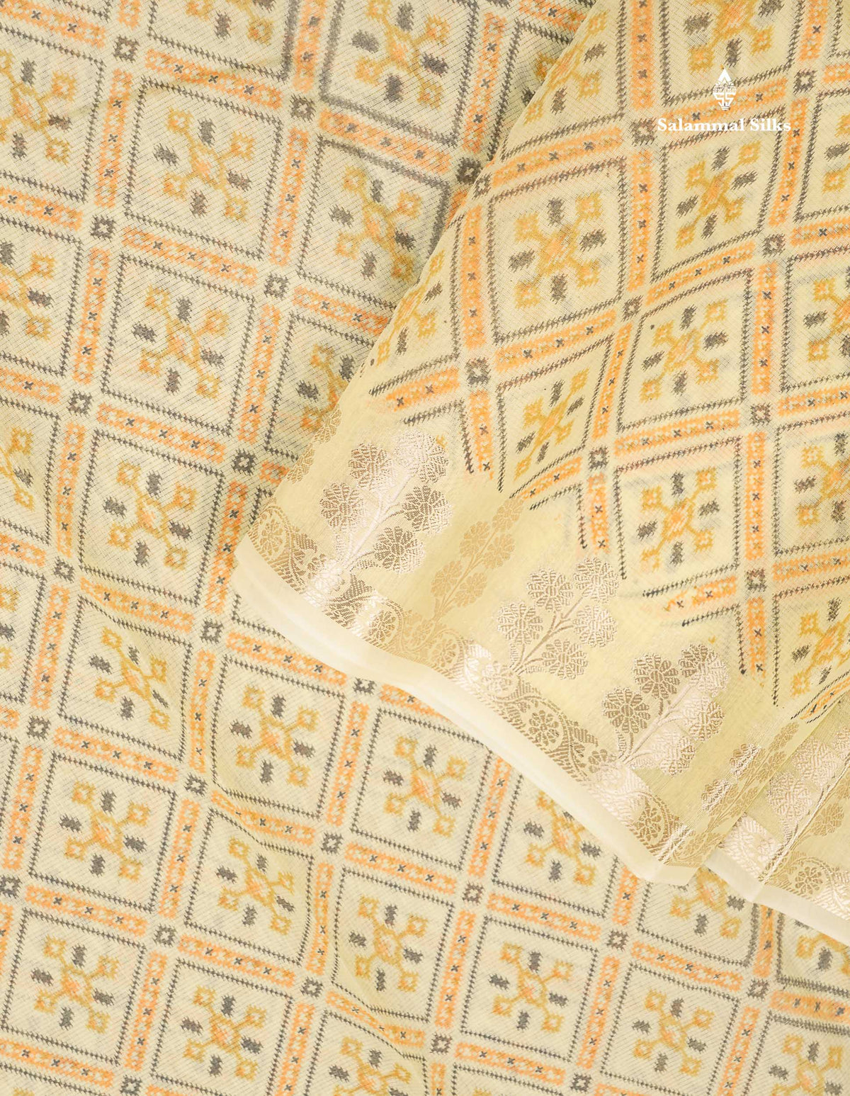 Cotton Mix Saree - Light Yellow Colour Body Printed With Fancy Border