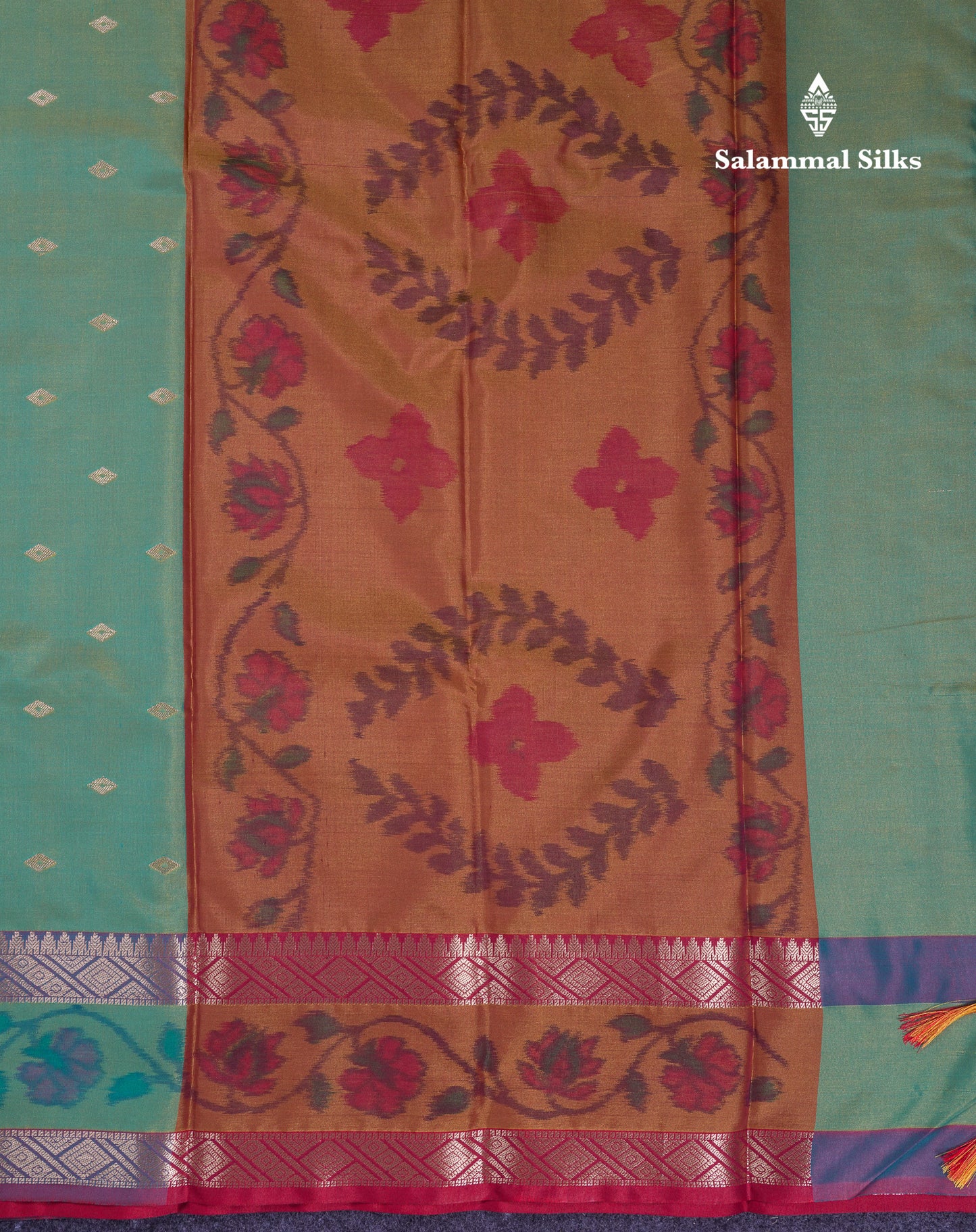 Beautiful Dual Tone Pink Semi Silk Saree With Contrast Brown Pochampalli Blouse