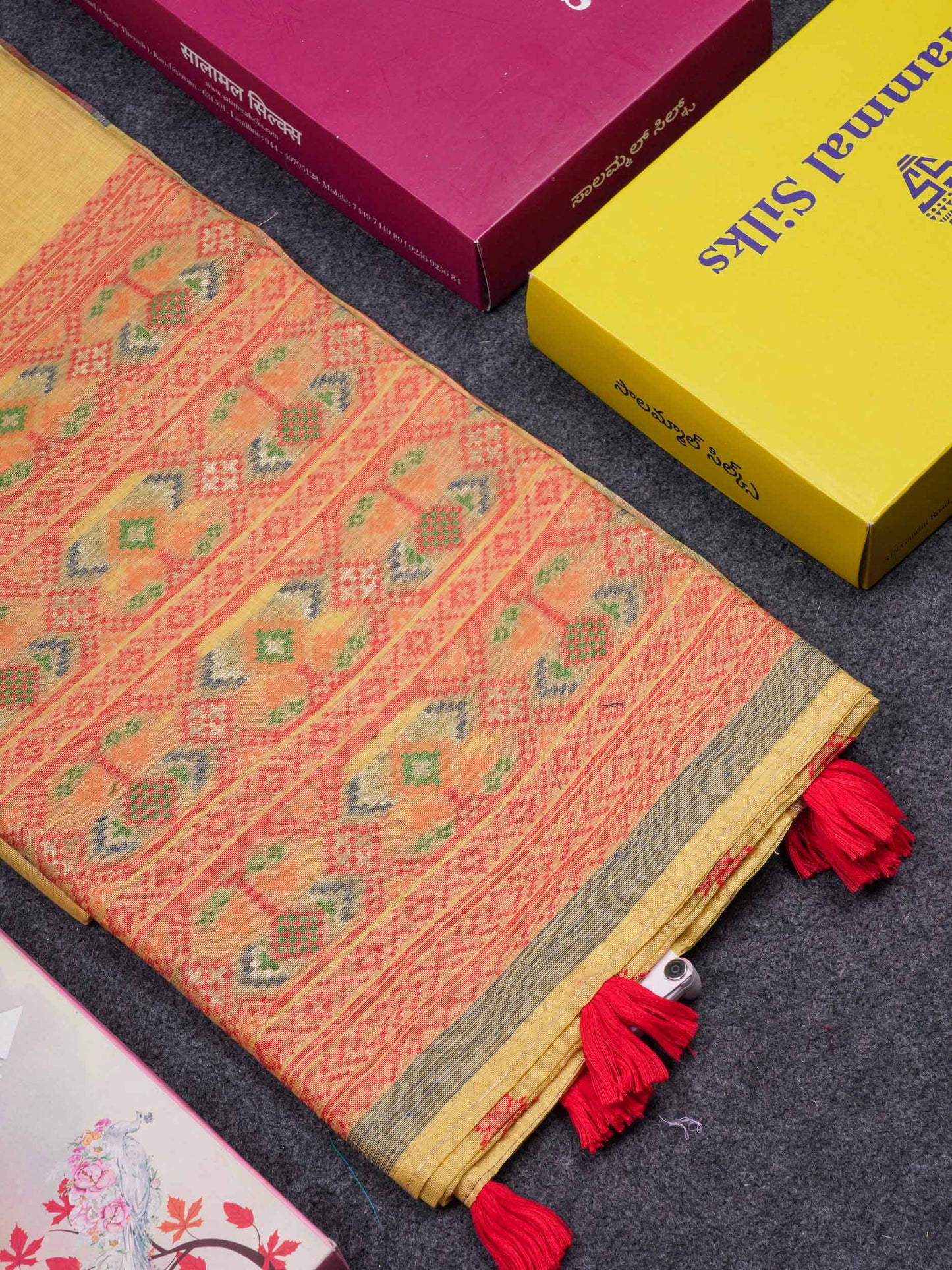 Beautiful Lavender Menakari Work Muga Cotton Saree With Contrast Magenta Blouse