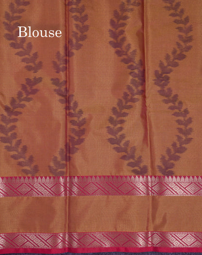 Beautiful Dual Tone Pink Semi Silk Saree With Contrast Brown Pochampalli Blouse