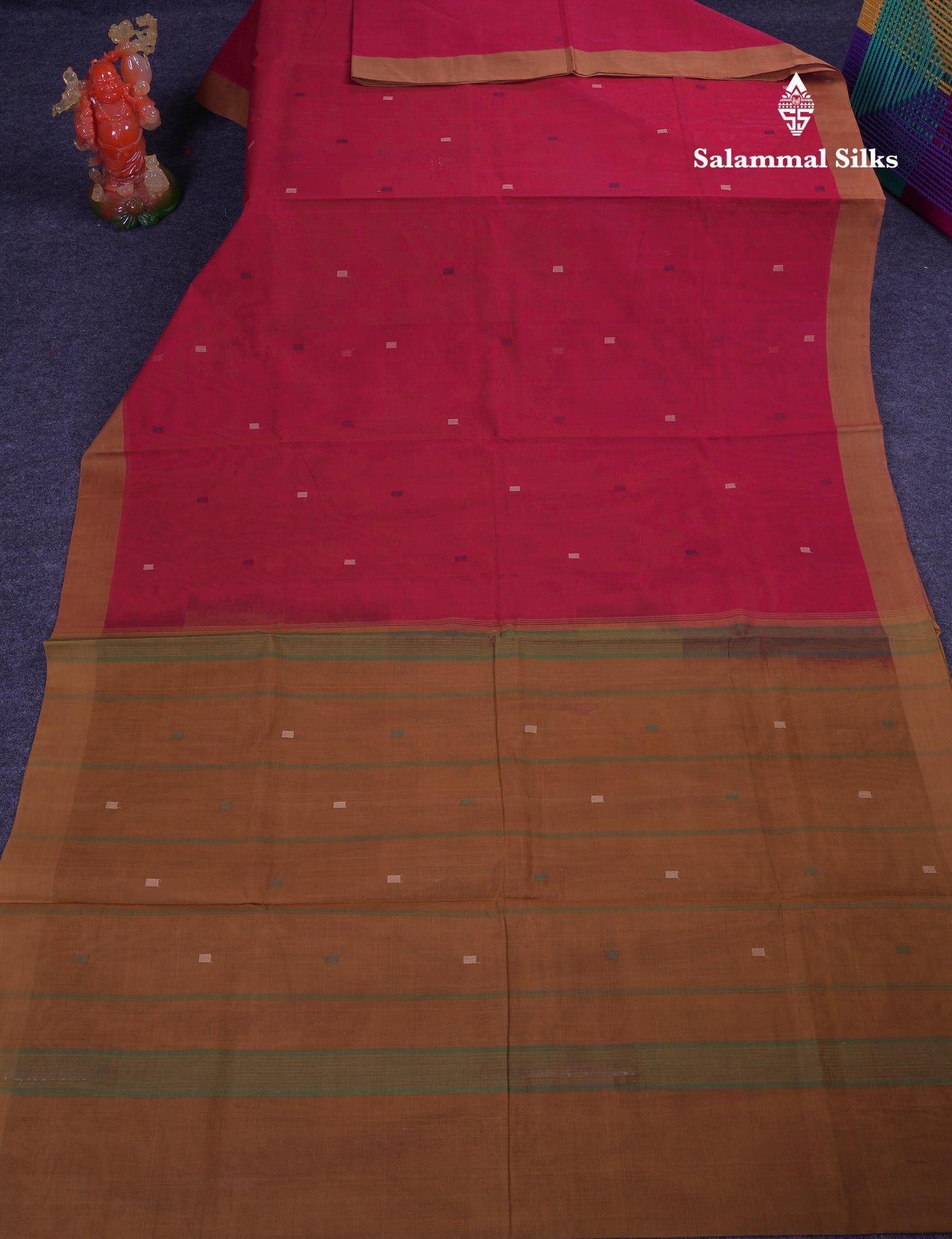Beautiful Redish Maroon Pure Cotton Saree With Contrast Brown Border