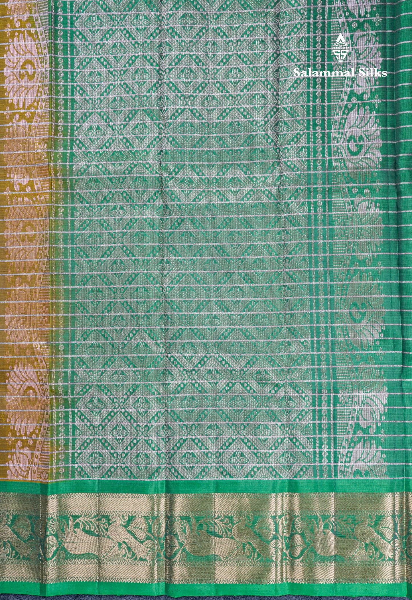 Olive Mustard Yellow Pure Silk Mix Saree With Contrast Green Border