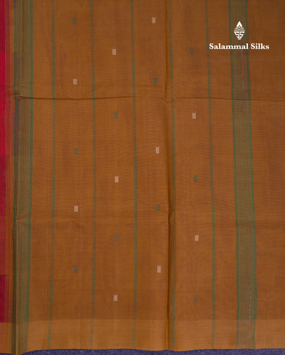 Beautiful Redish Maroon Pure Cotton Saree With Contrast Brown Border