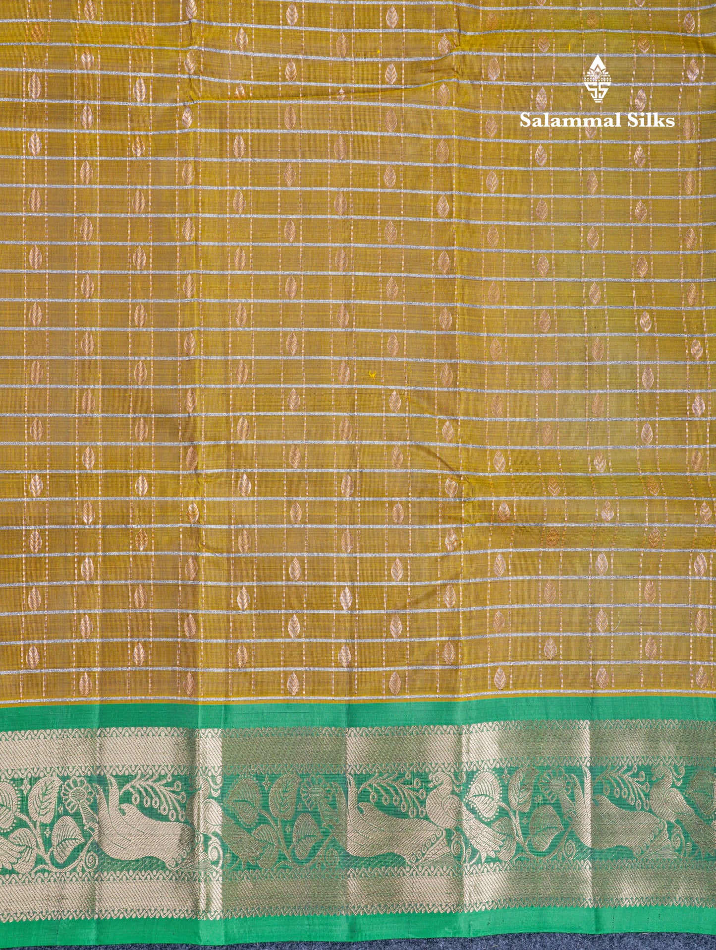 Olive Mustard Yellow Pure Silk Mix Saree With Contrast Green Border