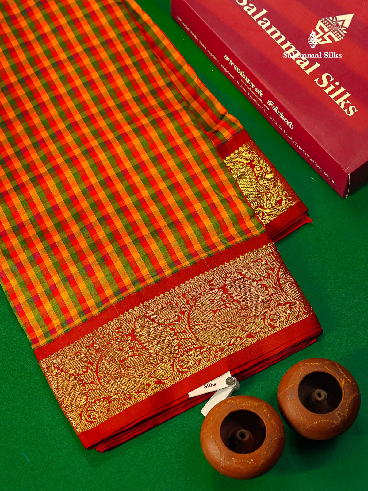 Semi Silk Saree - Multicolour Colour Body Checks With Contrast Maroon Traditional Border | 10 Yards