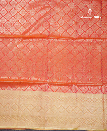 Beautiful Dual Tone Pinkish Orange Pure Soft Silk Saree With Contrast Dual Tone Parrot Green Border