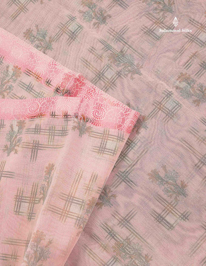 Cotton Mix Saree - Light Pink Colour Body Printed With Fancy Thread Work Border