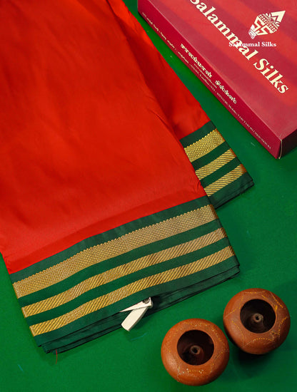 9.5 Yards Semi Silk Saree Maroon with Contrast Bottle Green Traditional Border
