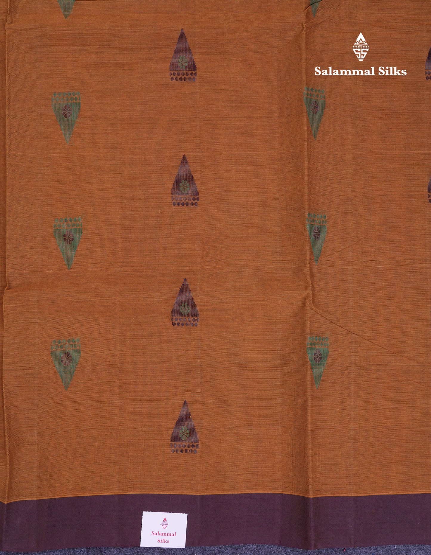 Beautiful Mustard Yellow Thread Work Butta Handloom Pure Cotton Saree With Contrast Dark Violet Border