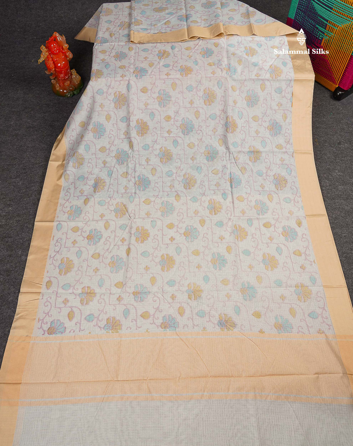 Kota Cotton Saree - Light Pastel Blue Green Colour Body With Sandal Plain Border