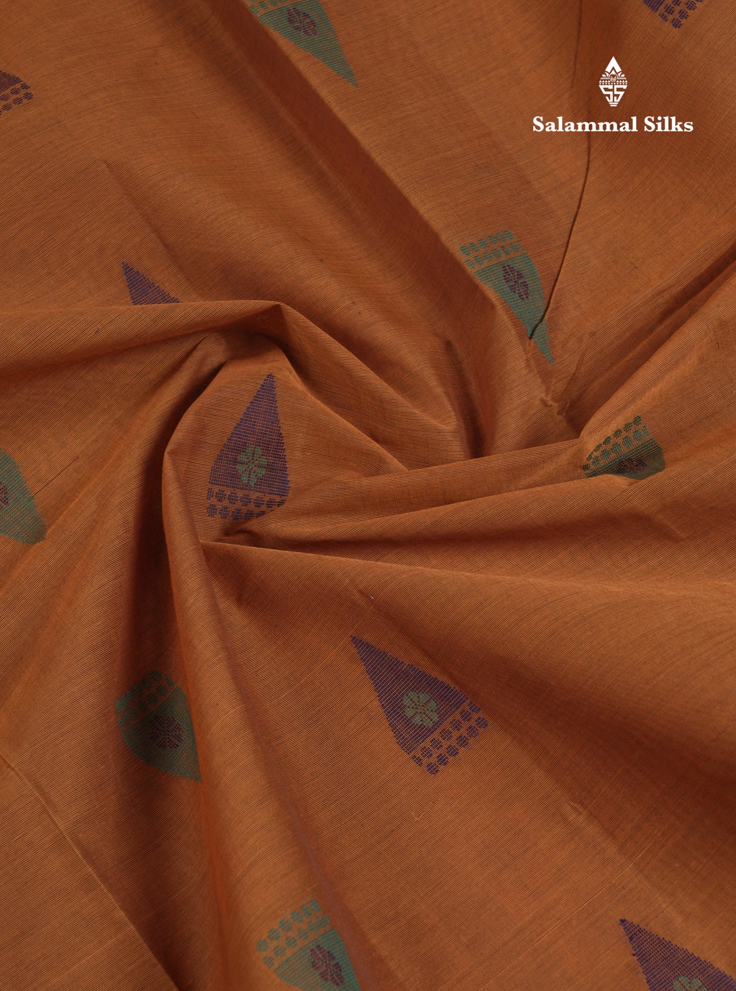 Beautiful Mustard Yellow Thread Work Butta Handloom Pure Cotton Saree With Contrast Dark Violet Border