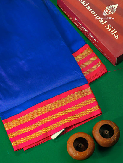 9.5 Yards Semi Silk Saree Dual Tone Violet with Contrast Pink Traditional Border