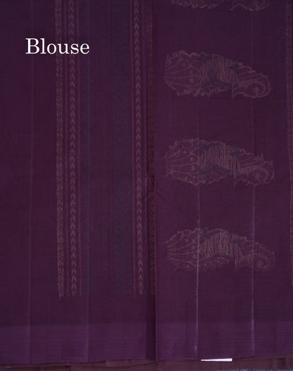 Beautiful Mustard Yellow Thread Work Butta Handloom Pure Cotton Saree With Contrast Dark Violet Border