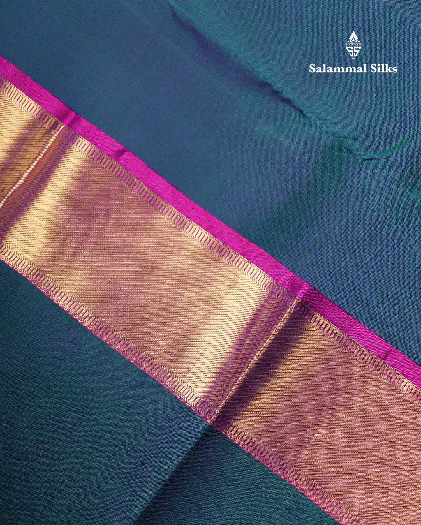 Beautiful Dual Tone Peacock Blue Pure Kanjivaram Silk Saree With Contrast Magenta Pink Traditional Long Border