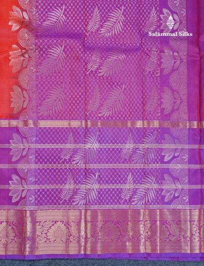 Chilly Red Mennakari Work Pure Silk Mix Saree With Contrast Long Purple Border