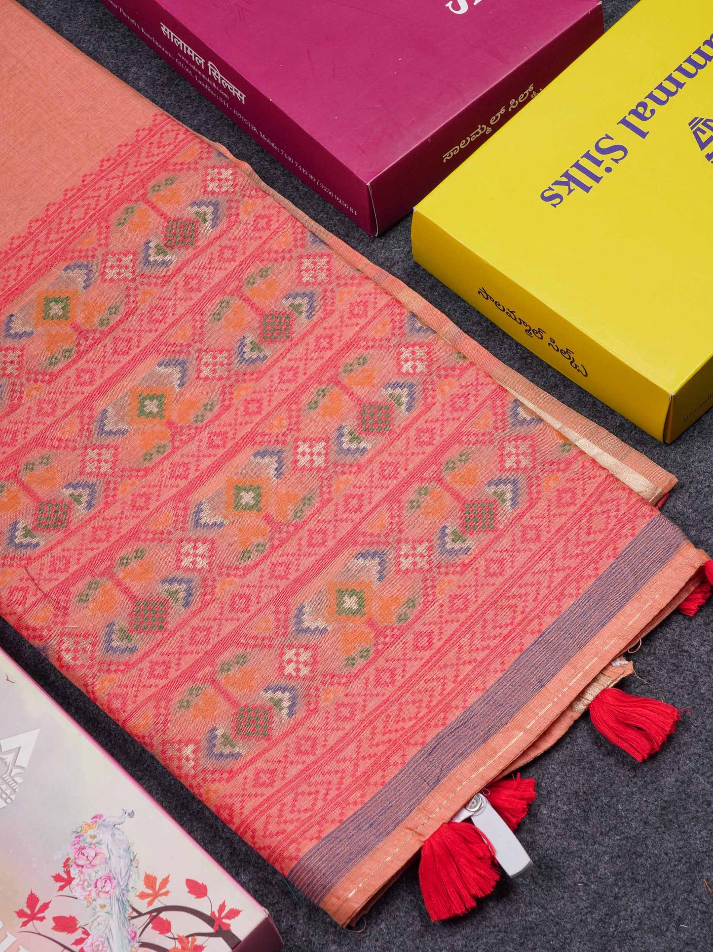 Beautiful Lavender Menakari Work Muga Cotton Saree With Contrast Magenta Blouse