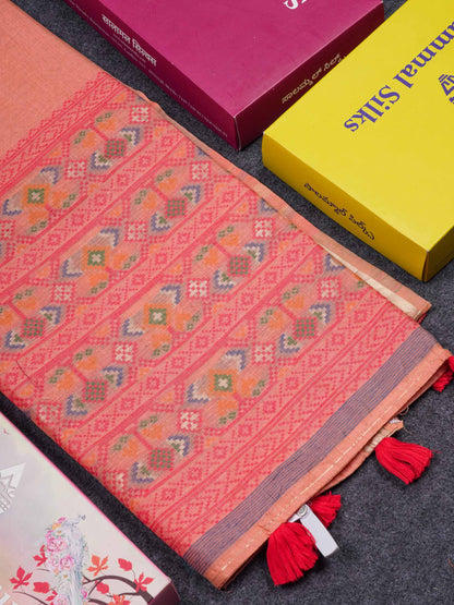 Beautiful Lavender Menakari Work Muga Cotton Saree With Contrast Magenta Blouse