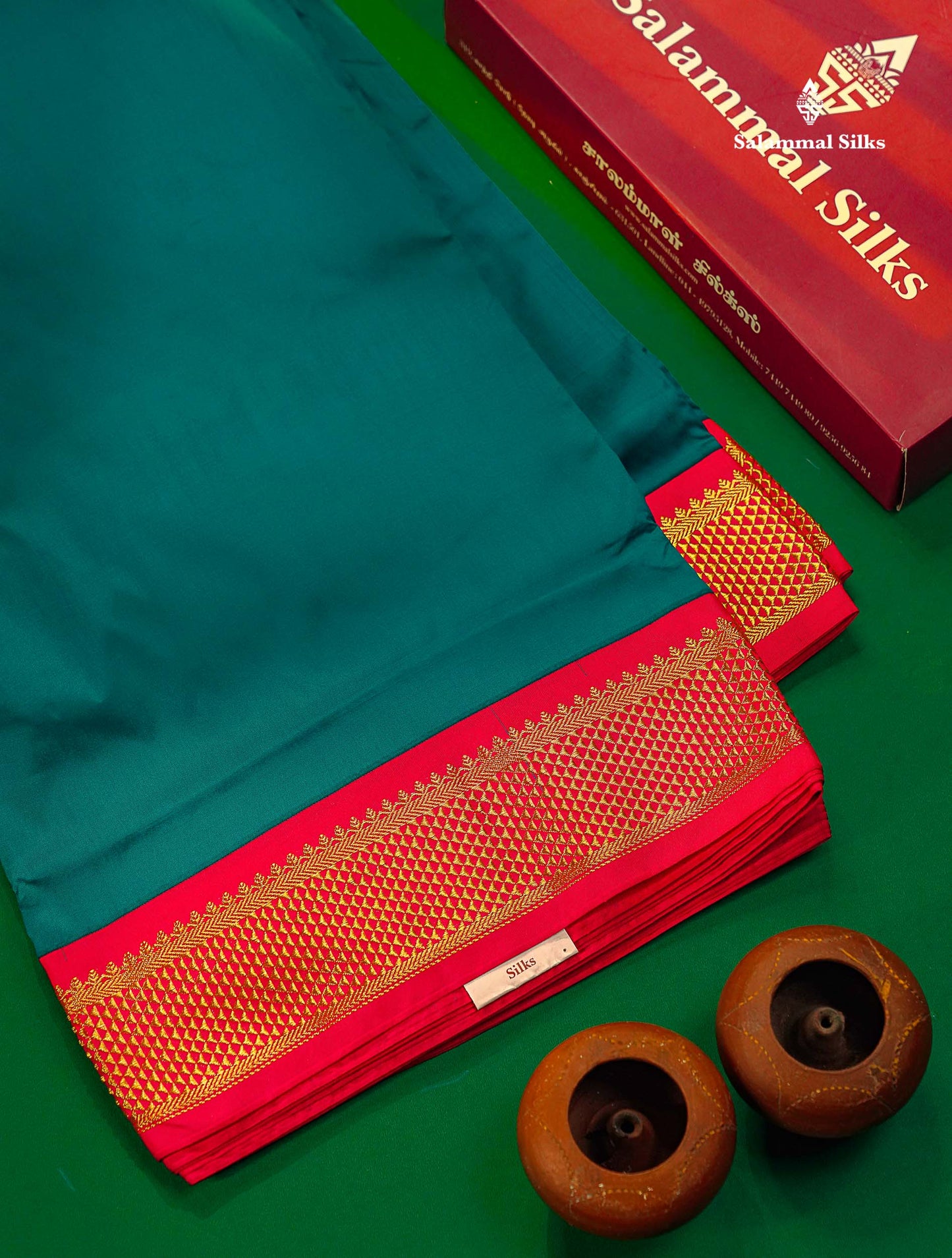 11 Yards Semi Silk Saree Royal Blue with Contrast Pink Border