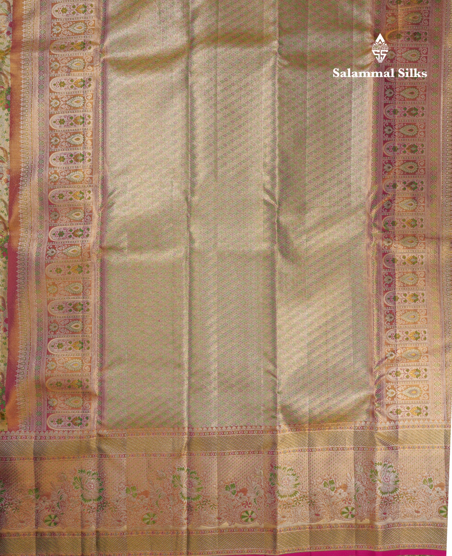 Beautiful Gold Tissue Menakari Work Bridal Pure Kanjivaram Silk Saree With Evening Morning Border