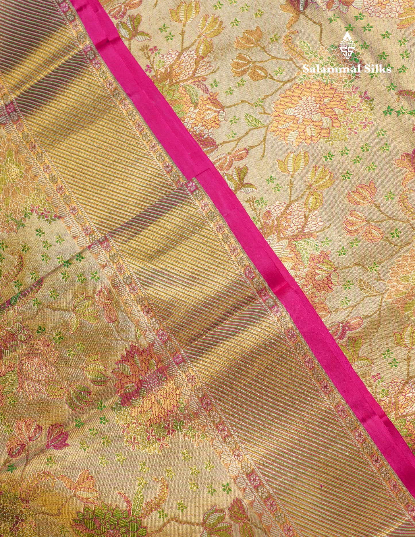 Beautiful Gold Tissue Menakari Work Bridal Pure Kanjivaram Silk Saree With Evening Morning Border