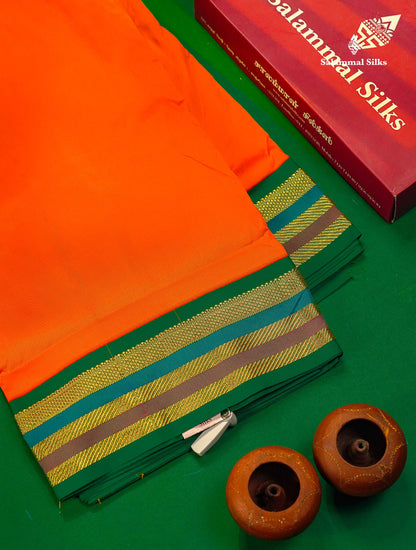 10.5 Yards Semi Silk Saree Green With Contrast Pink Traditional Border