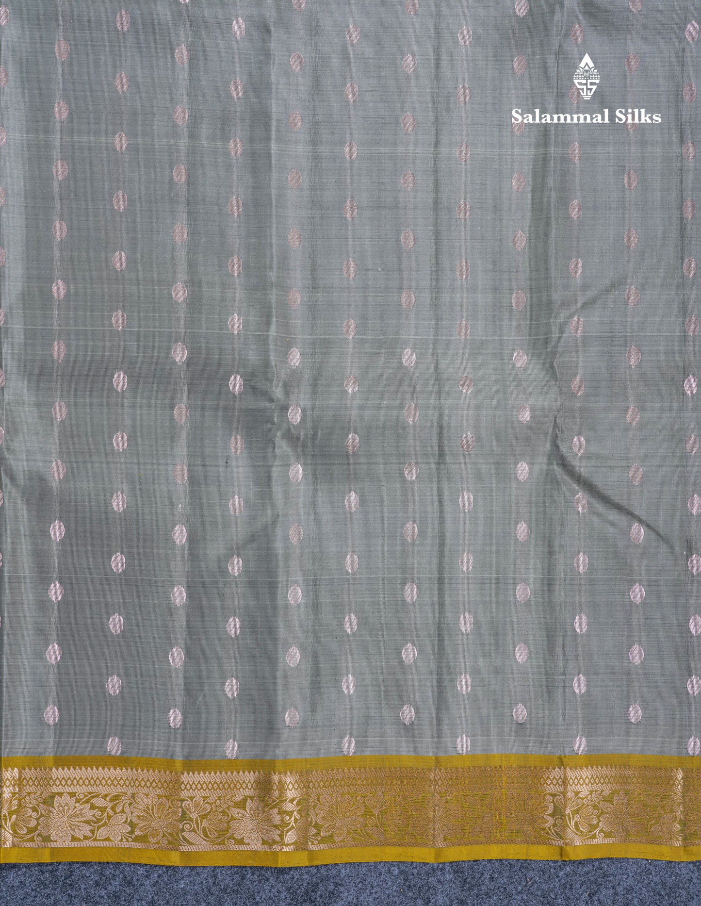 Grey Pure Silk Mix Saree With Contrast Olive Mustard Yellow Blouse