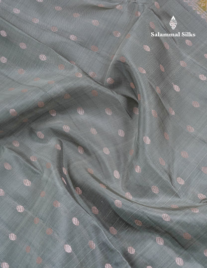 Grey Pure Silk Mix Saree With Contrast Olive Mustard Yellow Blouse