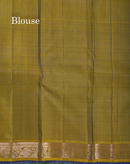 Grey Pure Silk Mix Saree With Contrast Olive Mustard Yellow Blouse