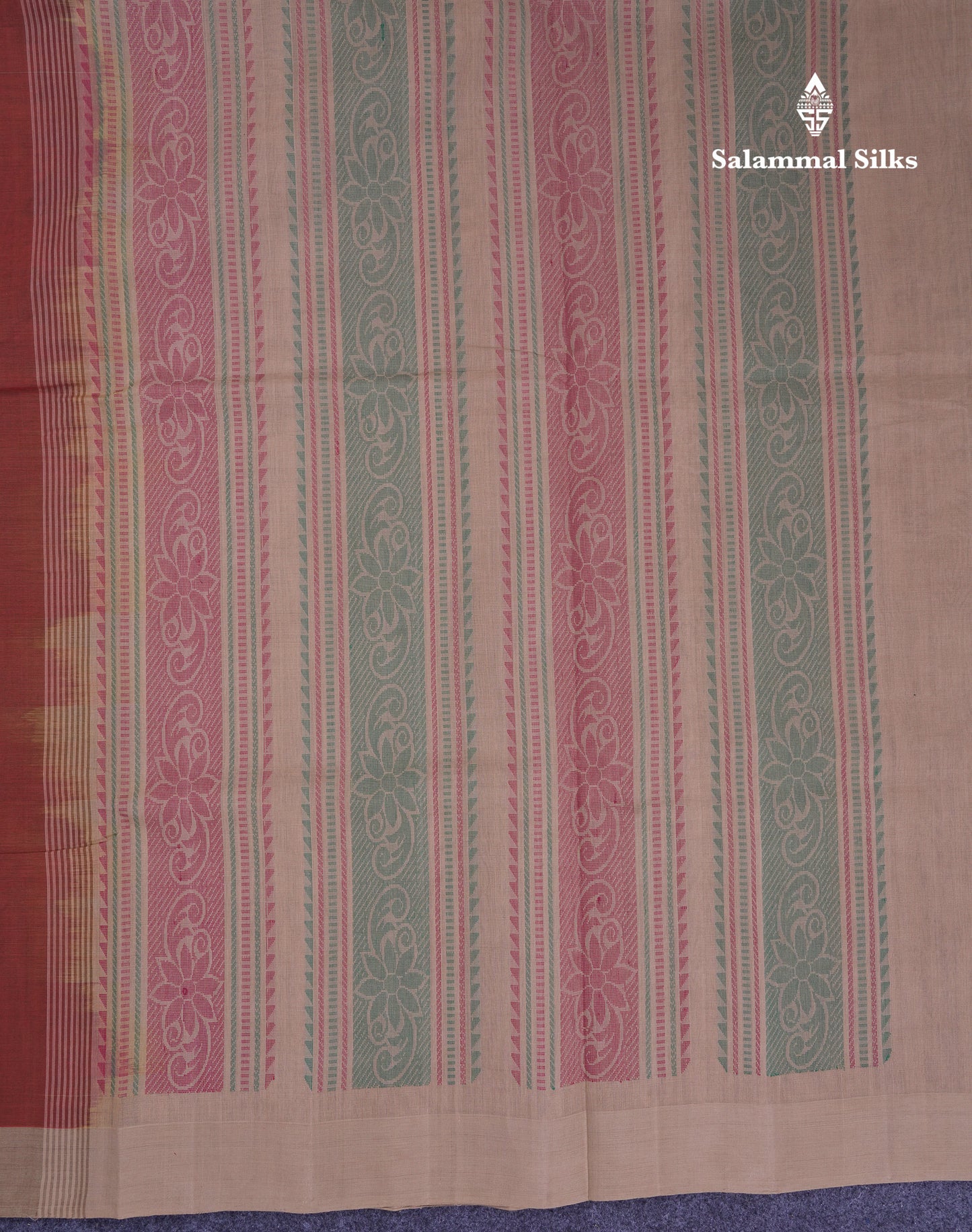 Beautiful Brown Thread Work Butta Handloom Pure Cotton Saree With Contrast Cream Sandal Border