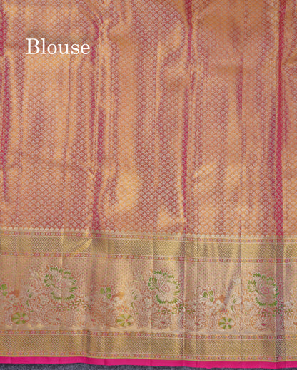 Beautiful Gold Tissue Menakari Work Bridal Pure Kanjivaram Silk Saree With Evening Morning Border