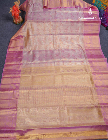 Beautiful Baby Pink Tissue Bridal Pure Kanjivaram Silk Saree With Contrast Light Pink Traditional Border