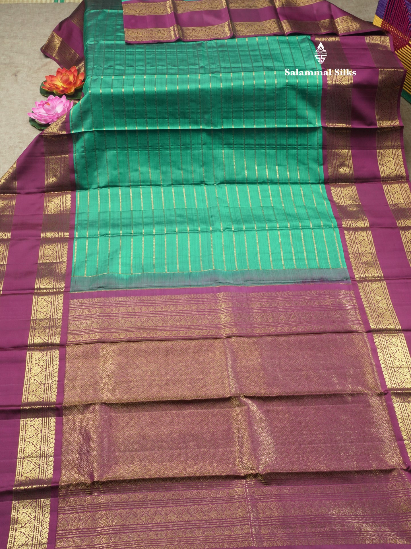 Green Belthari Design Korvai Pure Kanjivaram Silk Saree with Contrast Maroon Traditional Gap Border