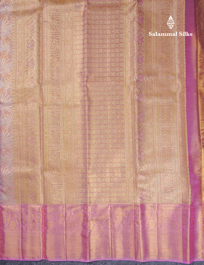 Beautiful Baby Pink Tissue Bridal Pure Kanjivaram Silk Saree With Contrast Light Pink Traditional Border