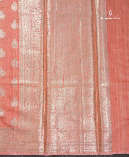 Cotton Mix Saree - Light Orange Colour Body Zari Butta With Fancy Border